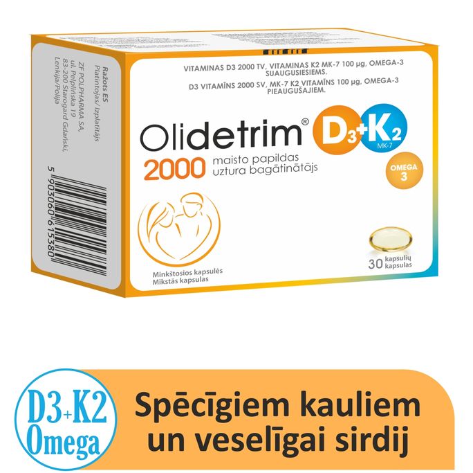 OLIDETRIM Omega D3 + K2 2000 mīkstas kapsulas, 30 gabali