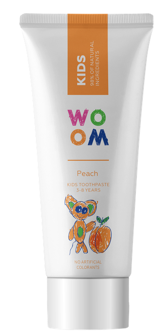 Bērnu zobu pasta WOOM Kids Peach, 3-8 gadi, 50 ml