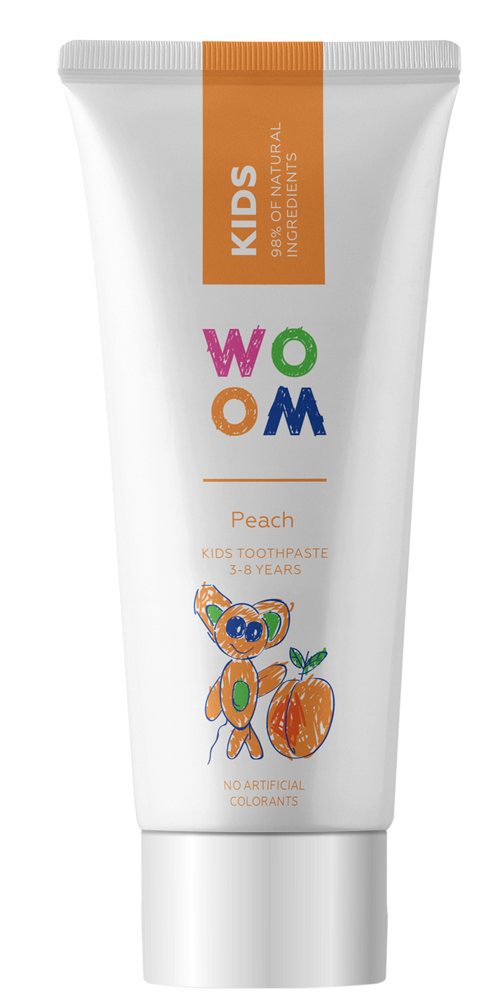 Bērnu zobu pasta WOOM Kids Peach, 3-8 gadi, 50 ml