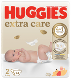 HUGGIES Extra Care 2, autiņbiksītes jaundzimušiem 3-6kg formātā, iepakojums 24 gab.