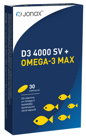 JONAX D3 4000 SV + Maksimālā Omega-3 30 kapsulu iepakojums