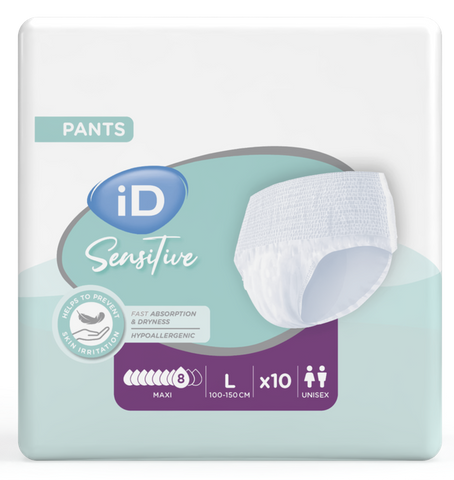 Sensitīvas ādas biksītes iD Sensitive Pants Maxi, izmērs L (100-150 cm), iepakojums 10 gab.