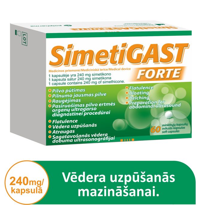 SIMETIGAST FORTE 240 mg, 60 kapsulu iepakojums