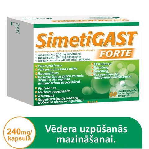 SIMETIGAST FORTE 240 mg, 60 kapsulu iepakojums