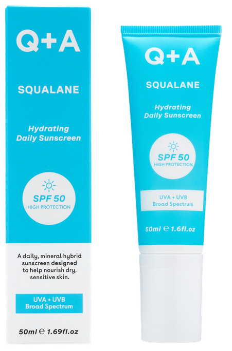 Q+A SPF50 Skvalāna mitrinošais saules aizsargs, 50 ml