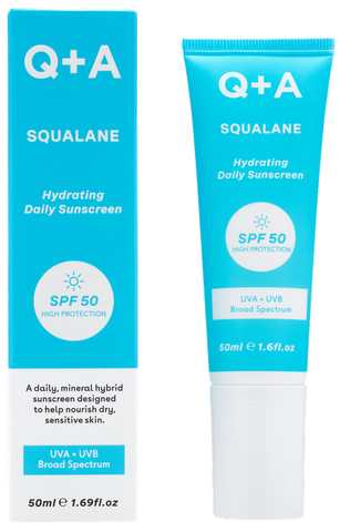 Q+A SPF50 Skvalāna mitrinošais saules aizsargs, 50 ml