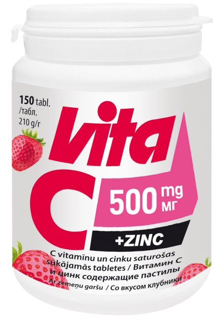 VITABALANS Cincs + C vitamīns 500 mg sūkājamās tabletes, 150 gab.