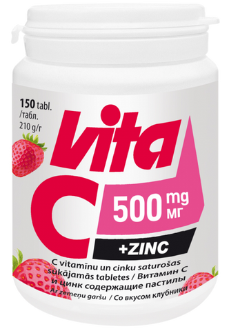 VITABALANS Cincs + C vitamīns 500 mg sūkājamās tabletes, 150 gab.