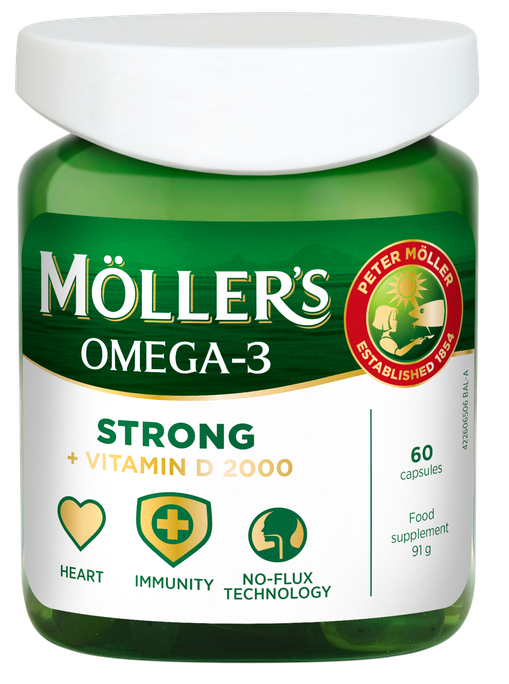 Möller's Strong+D 2000IU Zivju Eļļas kapsulas (60 gab.)