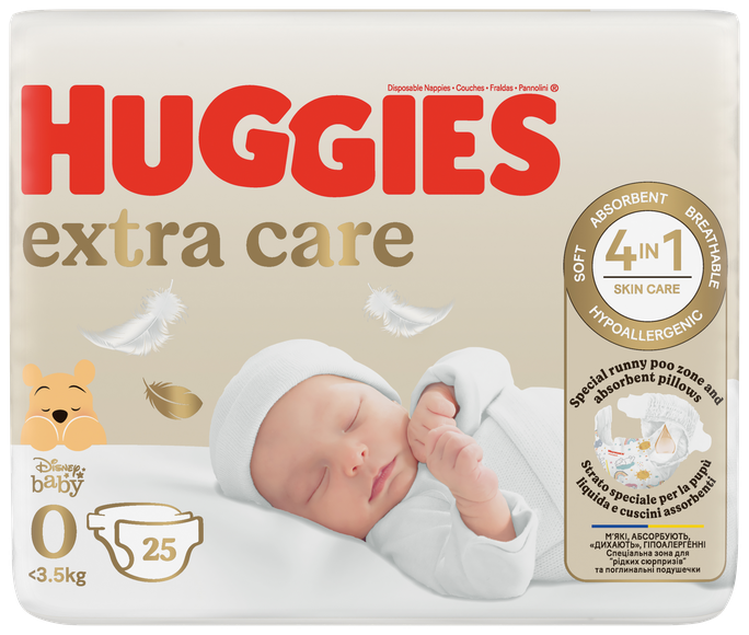 HUGGIES Extra Care 0+ Jaundzimušajiem, <3.5kg autiņbiksītes, 25 gab.