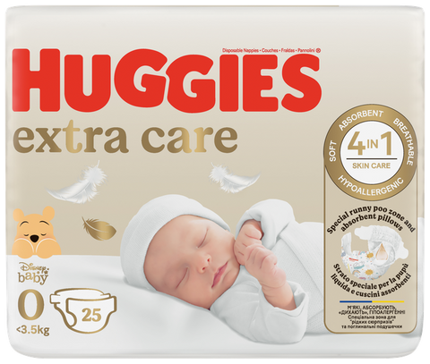 HUGGIES Extra Care 0+ Jaundzimušajiem, <3.5kg autiņbiksītes, 25 gab.