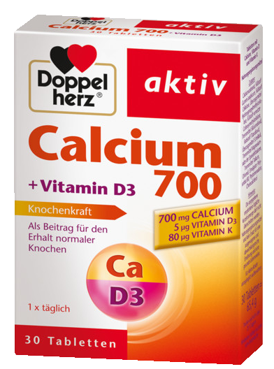 DOPPELHERZ Calcium 700 + Vitamīns D3, 30 tabletes