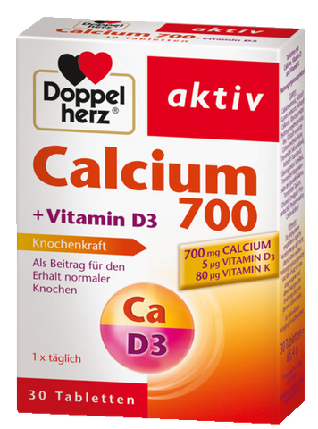 DOPPELHERZ Calcium 700 + Vitamīns D3, 30 tabletes
