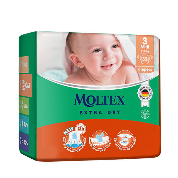 MOLTEX Extra Dry autiņbiksītes MIDI, 32 paciņas