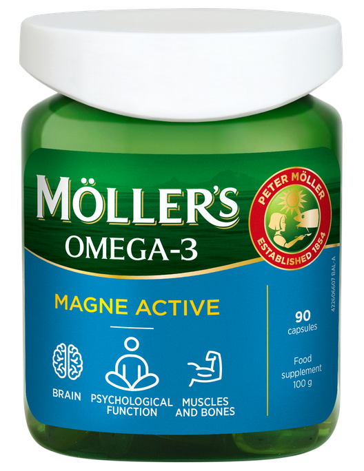 MOLLERS Omega-3 ar magniju - Active kapsulas, 90 gab.