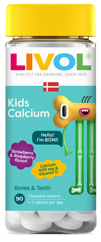 LIVOL Kids Calcium košļājamas tabletes 400 mg – 90 gab. zemeņu un aveņu garšā