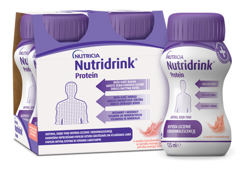 NUTRICIA Nutridrink Protein persiku-mango aromāta dzēriens 125 ml, 4 iepakojumi