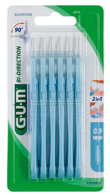 GUM BI-Direction zobstarpu birstīte 0.9 mm, iepakojums 6 gab.