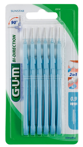 GUM BI-Direction zobstarpu birstīte 0.9 mm, iepakojums 6 gab.