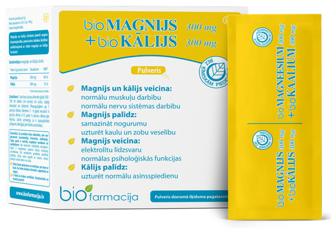 BIOFARMACIJA Biomagnijs un Biokālijs 300 mg kombinācija, pulveris 30 porcijas