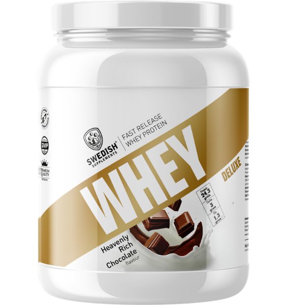 SWEDISH SUPPLEMENTS Whey Deluxe Heavenly Rich Chocolate — proteīna pulveris, 900 g
