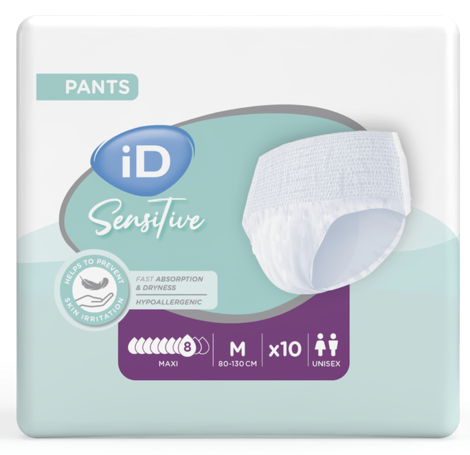 iD Sensitive Pants Maxi M biksītes urīna un fēču nesaturēšanai (80–130 cm), 10 gab.