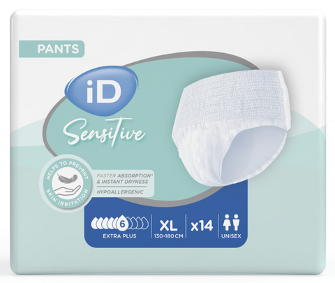 Biksītes iD Sensitive Pants Extra Plus XL (130-170 cm) – 14 pāri urīna un fēču nesaturēšanai