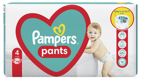 PAMPERS 4. izmērs (9-15 kg) autiņbiksītes, Maxi iepakojums 48 gab.