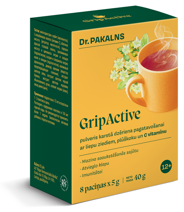 GripActive karstais dzēriens paciņās no DR. PAKALNS, 8 gab.