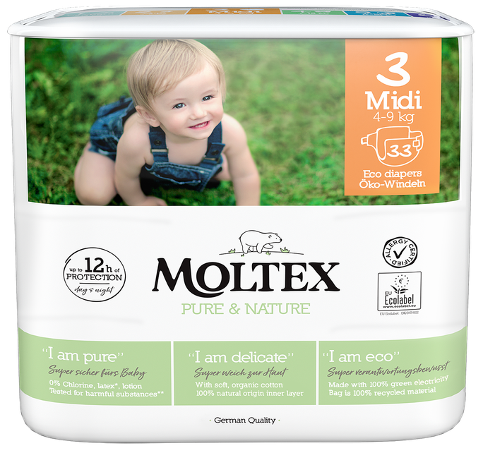 Ekologiskas autiņbiksītes Moltex Eco Pure & Nature 3 Midi, 4-9 kg, 33 gab.
