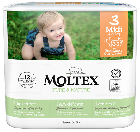 Ekologiskas autiņbiksītes Moltex Eco Pure & Nature 3 Midi, 4-9 kg, 33 gab.