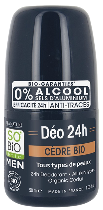 SO BIO ETIC Men 24H dezodorants ar ciedru aromātu, 50 ml