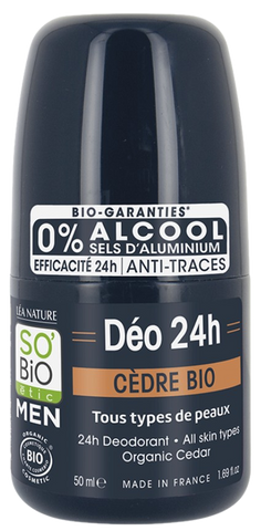 SO BIO ETIC Men 24H dezodorants ar ciedru aromātu, 50 ml