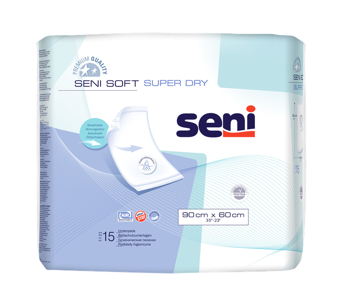 SENI Soft Super Dry absorbējošie palagi (60x90 cm), iepakojumā 15 gab.