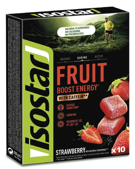 ISOSTAR Energy Fruit Boost Strawberry marmelāde želejas konfektes – 10 gab., 10g