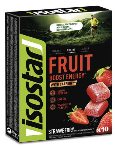 ISOSTAR Energy Fruit Boost Strawberry marmelāde želejas konfektes – 10 gab., 10g