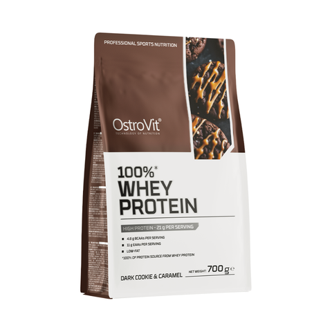 OstroVit 100% whey protein 700g – augstas kvalitātes whey proteīna pulveris tumšo cepumu ar karameli garšā muskuļu augšanai un atjaunošanai
