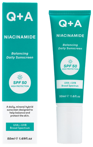 Q+A Niacinamide SPF50 līdzsvarošais saules aizsarglīdzeklis, 50 ml