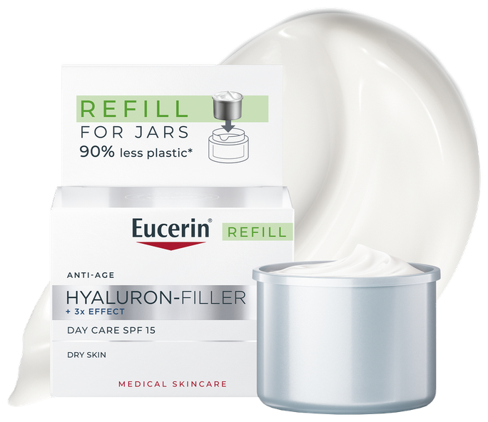 EUCERIN Hyaluron-Filler +3x Effect SPF 15 (Refill) – Sausas ādas sejas krēms, 50 ml