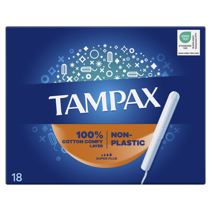 TAMPAX bez plastmasas Super Plus, 18 tamponi