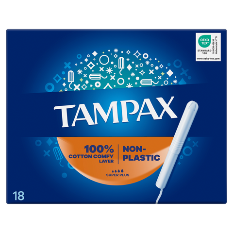 TAMPAX bez plastmasas Super Plus, 18 tamponi