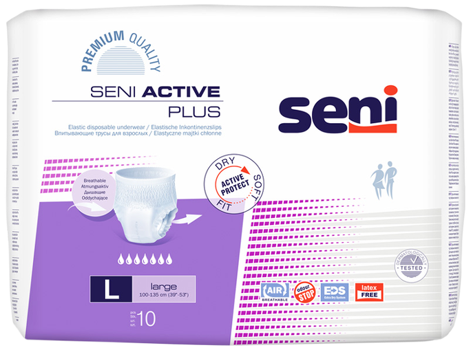 Seni Active Plus Large (100-135 cm) ērtās apakšbiksītes, iepakojums 10 gab.