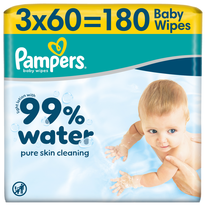 180 mitrās salvetes Pampers ar 99 % ūdens