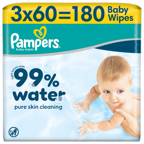 180 mitrās salvetes Pampers ar 99 % ūdens