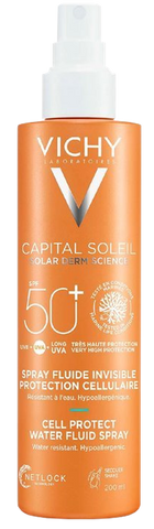 VICHY Cell Protect Water Fluid SPF 50+ sprejs kapilārajam aizsardzībai, 200 ml