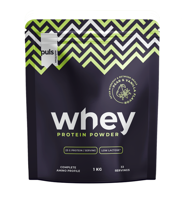 PULS NUTRITION Whey bumbieru un vaniļas garšas zemāka laktožu satura pulveris 1000 g