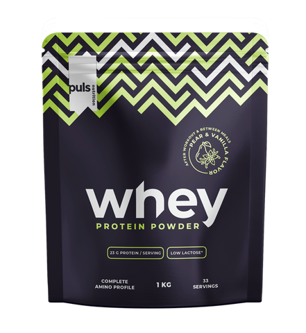PULS NUTRITION Whey bumbieru un vaniļas garšas zemāka laktožu satura pulveris 1000 g