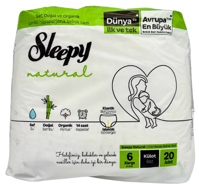 SLEEPY Nr.6 Xlarge Dabiski izgatavoti biksīšu autiņi, 20 gabi