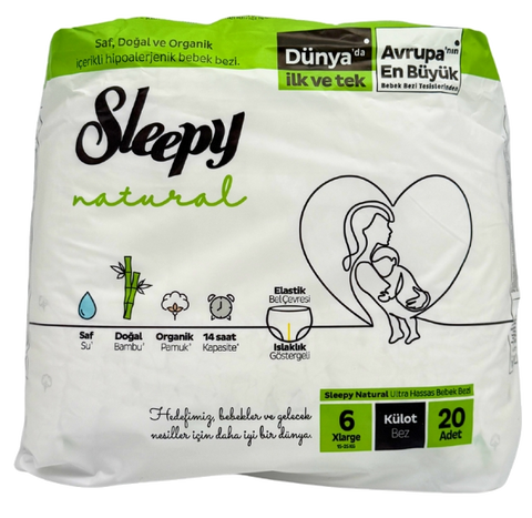 SLEEPY Nr.6 Xlarge Dabiski izgatavoti biksīšu autiņi, 20 gabi