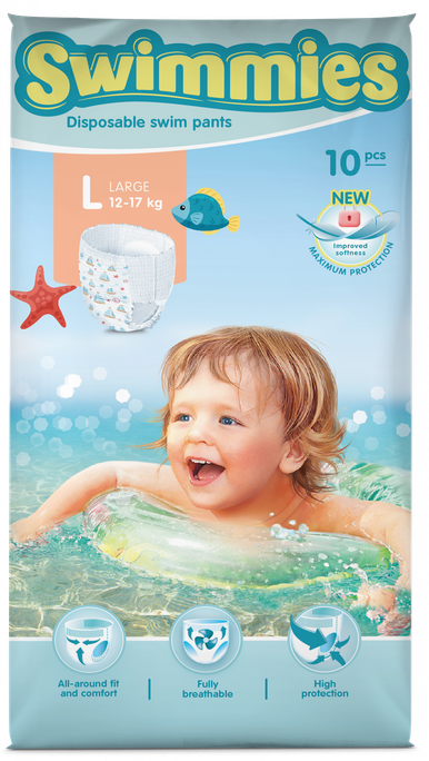 MOLTEX Swimmies L - peldēšanas autiņbiksītes (12-17 kg), iepakojums 10 gab.